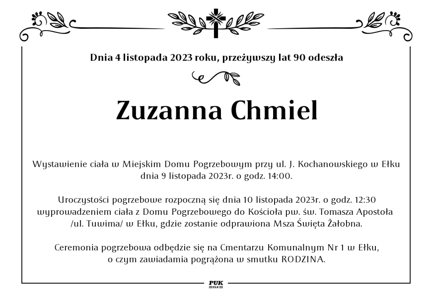 Zuzanna Chmiel - nekrolog